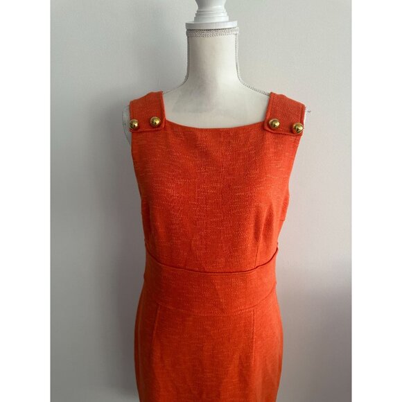 DAVID MEISTER Orange Gold Button Detail Pencil Dress Size 10 - Picture 3 of 10